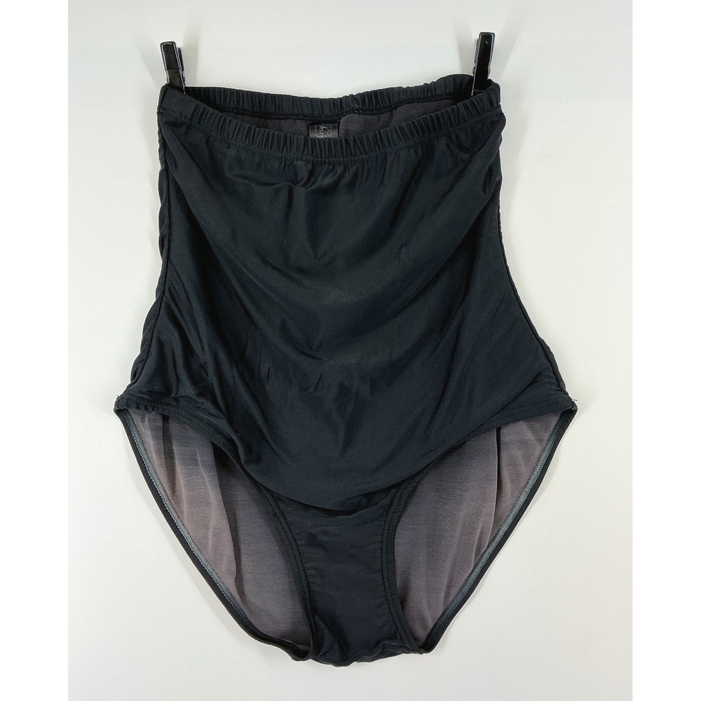 Black High Waist Swim Bottoms Size L Ruched Tummy Control Athleisure